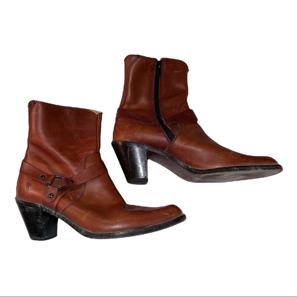 Frye Leather Zip Harness Short Boots 7 - Picture 5 of 13